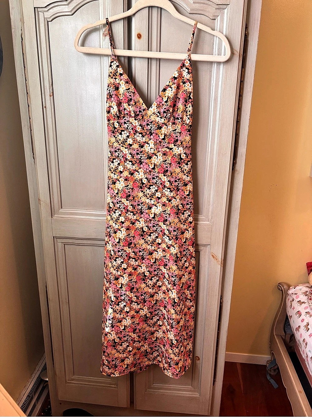 Forever 21 Floral Midi Slip Dress in Black & Pink Boho Whimsigoth Size Small